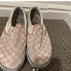 Pink checkered slip on vans